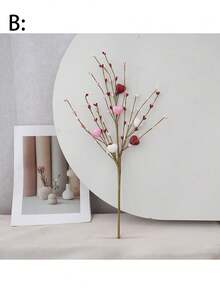 50厘米/19.6英寸心形浆果枝，粉白相间人造花，泡沫心形浆果中心装饰摆件，适用于DIY、装饰、婚礼、主题派对、节日派对、家居装饰 - 彩色 - 查看 6