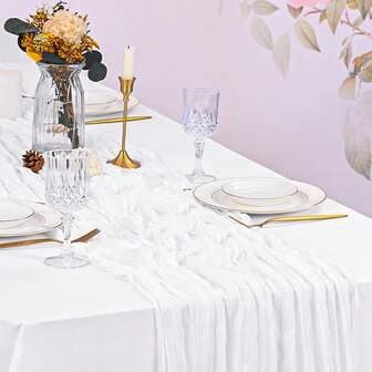 1 pieza Mantel de mesa de gasa plisada, adecuado para bodas, novias, fiestas de cumpleaños, decoración central para mesas de comedor largas y redondas