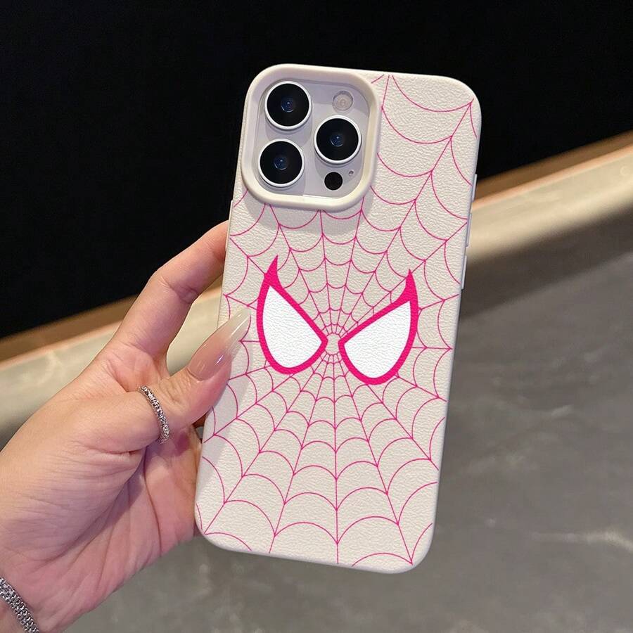 1 Piece, Simple And Stylish Pink Phone Case With Spider Web Pattern, Suitable For IPhone 11,12,13,14,17,11 Pro Max,12 Pro Max,13 Pro Max,14 Pro Max,15 Pro Max,16 Pro Max/17 Pro Max/S22/S22PLUS/S23/S23PLUS/S24/S24PLUS/S25/S25PLUS/S25ULTRA Model. Suitable As A Gift For Family And Friends, Suitable For Occasions Such As Birthdays, Spring Festival, Holidays, Valentine's Day, Etc., It Is A Fashionable Choice. - 米色 - 查看 1