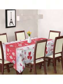 1pc Heart-Shaped Tablecloth, Rectangular, Waterproof, Stain-Resistant Valentine's Day Tablecloth, Easy To Clean, Rectangular Tablecloth - Multicolor - View 3