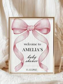 1pc Customized Pink Bow Welcome Sign With Custom Name And Date - Suitable For Shower, Wedding, Party Decoration - PVC Desktop Plaque For Photo Booth, Entrance, Announcement - Multicolor - View 7