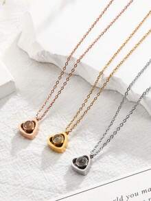 Customized Photo Projection Necklace, Heart-Shaped Projection Necklace With Photo Inside, "I Love You" Necklace, Can Be Customized In 100 Languages Stainless Steel Heart-Shaped Pendant Necklace Gift, Customized Christmas Gift, Customizable Projection Photo Jewelry, Heart-Shaped Photo Necklace Gift For Girlfriend - Multicolor - View 8