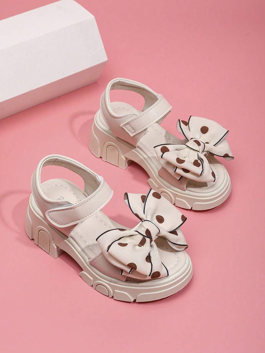 高跟花卉儿童凉鞋，舒适休闲时尚女童凉鞋，夏季 - 米色 - 查看 1