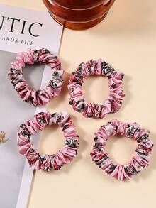 4pcs Versatile Summer Floral Print Succulent Hair Scrunchies, Suitable For Women Outdoor Decoration Hair Accessories - Multicolor - View 1