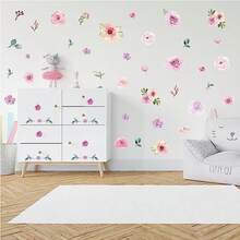 Set de 60 Pegatinas de Pared con Diseño de Flores en Acuarela Rosas, Autoadhesivas y Removibles, Ideales para Decorar Habitaciones, Aulas, Bodas o Fiestas - como se muestra en la figura - Ver 5