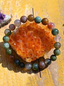 1件天然印度玛瑙珠手链，象征平静、力量、勇气和耐力，蕴含疗愈能量，适合冥想，波西米亚风格珠宝，男女皆宜。 - 彩色 - 查看 5