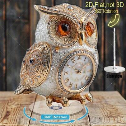 2D Flat, Rotating Eagle Shaped Clock With Crystal Decorated Wings And Face - 2D Flat Printed Acrylic Sculpture, 360° Rotating Base, Battery Powered (No Electricity) For Indoor/Outdoor Home Decor - Elegant Housewarming Gift, Halloween And Christmas Gift, Functional Timepiece And Decorative Collectible - No Electricity Needed, Durable Modern Eagle Clock