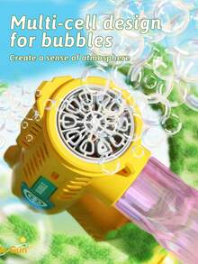 Automatic Handheld Bubble Machine Toy - Outdoor Game, Party Gift - Bubble Blowing Accessories. Electric Bubble Gun. Fine Bubble Generation. Yellow And Blue Color Options (Batteries And Bubble Solution Not Included) - 彩色 - 查看 8
