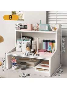 Premium Three-Tier Desktop Organizer - Space-Saving Office Supplies & Cosmetics Organizer Available In Three Sizes PVC Material Independent Design Maximum Load Capacity Per Tier: 6.61 Lbs Workspace Organizer | Stylish Storage Solution | Durable PVC Shelving - 白色 - 查看 10