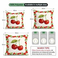 4件套樱桃图案文字插画印花抱枕套，单面印花，适用于客厅、沙发、卧室，不含枕芯 - 彩色 - 查看 2