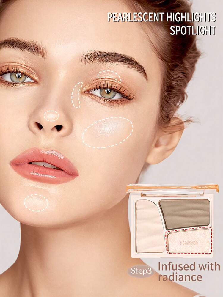 NOVO 多功能修容盘，粉状腮红，鼻影，侧脸阴影，高光，哑光和珠光色调，适合初学者，自用或送礼皆宜，适用于化妆、派对、婚礼、各种场合。 - 01#淺雲 - 查看 8