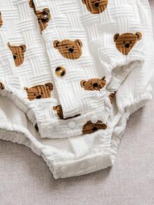 3件套夏季新款男婴POLO领胸袋小熊格子印花短袖连体衣套装 - 彩色 - 查看 10