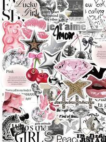 50张时尚INS风魅力银色美学贴纸，酷炫Y2K美学贴纸包，复古水彩贴纸，剪贴簿贴纸，防水耐用乙烯基贴纸，批发适用于水瓶、滑板、行李箱、笔记本电脑、汽车贴纸、派对用品 - G - 查看 2