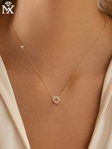 SYMFNY 1pc 925 Sterling Silver Elegant Sparkling Four-Leaf Clover Flower Pendant Necklace, Unique Design Jewelry Gift For Girlfriend, Best Friend - Four-leaf Clover Necklace - View 7