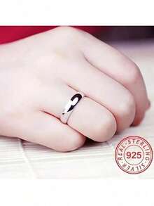Fashionable Titanium Steel Plain Couple Rings, S925 Silver Plated, Non-Fading, Personalized Tail Ring, Engagement Jewelry, Eternal Style, Suitable For Casual Wear And Party, Christmas, Birthday, Holiday, Best Friend Gift - 銀色 - 查看 5