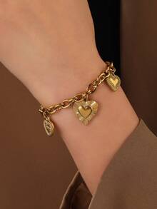 1pc Stainless Steel Heart Pendant Bracelet For Women Fashion Heart Charms Chain Bracelets Waterproof Jewelry