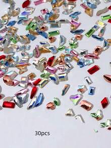 100颗/包迷你平底锆石美甲装饰品，多种形状，包括心形、方形、超闪亮白色微型锆石美甲宝石，流行美甲用品 - 彩色 - 查看 17