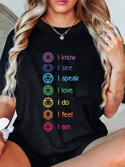 100% Cotton Chakra Alignment, Yoga, Meditation Spiritual T-Shirt Round Neck Short Sleeve T-Shirt Women's Men's Graphic Tee