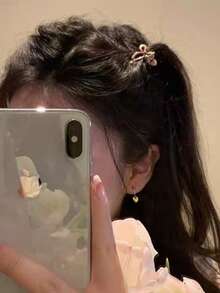 4pcs Cute Metal Bow Ribbon Small Hair Clips Suitable For Side Bangs & Flyaway Hair Women Hair Accessories Elegant Hair Claws Fashion Claw Clip - Pink - View 5