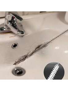1pc Flexible Drain Brush, Drain Cleaning Tool, Bathroom Accessory Drain Pipe Unclogging Tool, Sink Overflow Cleaning Brush, Household Drain Hair Catcher - White - View 2