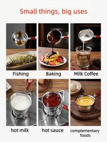 1pc Stainless Steel Mini Oil Pot, Household Milk Pot, Kitchen Oil Drizzling Tool, Oil Heating Pot - Silver - View 2