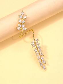 1pc Adjustable Zirconia Leaf Design Ring, Versatile Party Accessory - Gold - View 2