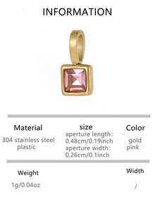 VJS 1pc Colorful Cubic Zirconia Pendant, 18K Gold Plated Stainless Steel, Birthstone Necklace DIY Accessory - Multicolor - View 20