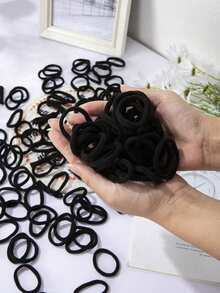 200个/包 女士简约优雅便捷弹力4厘米/1.57英寸黑色发圈，适合日常装饰、扎马尾、运动、通勤、梳妆打扮、作为发饰佩戴，也可作为橡皮筋使用。 - 春天色 - 查看 6