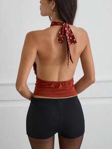 Women's Polka Dot Open Back Halter Tops Y2K Sleeveless Back Tie Slim Fit Crop Tank Tops Summer Backless Vest Camisole Party Club Going Out Tops Streetwear - 紅色 - 查看 2