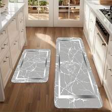 Or  Marble Pattern - Soft Adhesive Backing (Suitable For &), Machine-Washable Rectangular Mat, Modern // Marble - Lightweight Polyester (15.75x23.62inch/19.69x31.5inch/17.72x47.24inch) - White - View 3