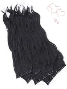 22 Inch 4pcs Black & Brown Clip-In Curly Hair Extensions, Suitable For Women & Girls Daily Use And Party - Multicolor - View 5