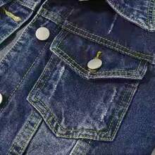 女士七分袖牛仔夹克，浅色水洗短款牛仔夹克，休闲春季款 - 深色水洗藍 - 查看 4