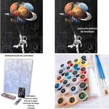 Cuadro para Pintar por Nmeros, Kit de Pintar por Nmeros, ASTRONAUTA EN GLOBOS, Lienzo Montado en su MARCO DE MADERA - como se muestra en la figura - Ver 1