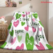2D Printing 1Pc Heart I Love You Slogan Blanket, Machine Washable Easy To Clean, Breathable Not Stuffy, Sofa/Bedroom/Nap/Reading Corner, Portable Travel, Brighten Home Atmosphere, Blanket, Valentine's Day - As Shown In the Figure - View 6