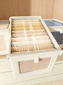 Large Capacity Storage Basket, Portable Wardrobe Storage Organizer Bag, Foldable Wardrobe With Window Storage Box, Durable Storage Container With Lid, Suitable For Blankets, Clothes, Bedding, Space Saving Storage Container, Sturdy, Travel Pouch, Wardrobe Organizer, Room Decor, Dorm Essential - Multicolor - View 9