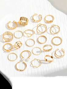 22PCS Stacking Rings Set For Women -Heart/Butterfly/Pearl Knuckle Rings - Adjustable Stackable Midi Rings For Party Daily Wear - Silver - View 2
