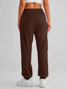 Women's Cinch Bottom Sweatpants - Athletic Joggers Lounge Pants With Pockets - Brown - View 6