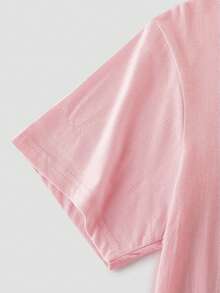 Áo thun in hình Coffee Club, áo thun nữ cổ tròn tay ngắn kiểu dáng thường ngày, màu hồng, thích hợp cho mùa xuân và mùa hè. - Hồng - Xem 5