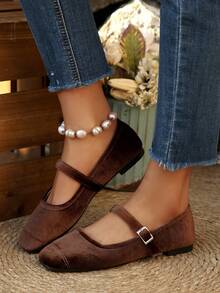 New Spring/Autumn Women's French Style Flat Mary Jane Shoes, Strap Patchwork Design, Versatile - Coffee Brown - View 17