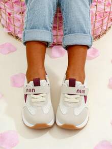 2026春季儿童酒红色网面运动鞋，男女童通用款魔术贴透气软底防滑休闲鞋 - 中紫紅色 - 查看 8