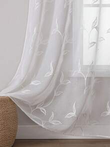 2pcs Sheer Curtains, Decorative Embroidered Faux Linen Curtains, Suitable For Home Kitchen, Living Room And Bedroom - White - View 2