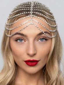 Elegant Sparkling Multi-Layer Tassel Chain, Luxurious Jewelry Accessory Women's Evening Gown, Banquet, And Ball, Jewellery Women, Wedding, Hair Accessories, Looks Of Party - 銀級 3 - 查看 6