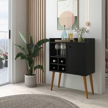 Retro Buffet Sideboard With Spindle Legs, Door And Shelves, For Living Room, Office, Or Coffee Corner - màu đen - Xem 1