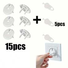 30个/25个/20个/10个装欧标/法标插头保护盖（带钥匙），婴儿安全电源插座盖，儿童安全插头盖，适用于电源插座，易于安装，坚固可靠，家庭和办公室儿童安全防护套装 - 彩色 - 查看 16