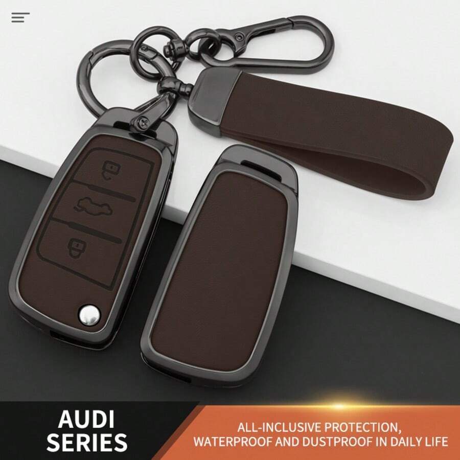 Zinc Alloy Leather Car Remote Control Key Case Cover Holder Shell For Audi A3 8P 8V 8L S3 RS3 - Hand Rope Buckle - View 1