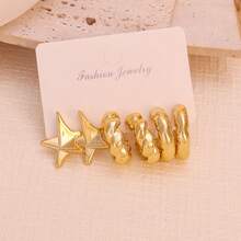 6pcs Metallic Feeling Party & Holiday Multi-Shape Earring Set, Lightweight CCB Material, Fashionable Earring Set For Women