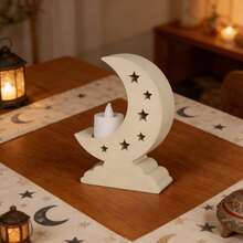 1pc Ramadan Crescent Moon Plastic Candle Holder, With Hollow Star Design And Cloud Base, Creates And Cozy Ramadan Atmosphere - Multicolor - View 5