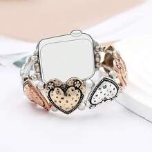 1条情人节表带，复古心形金属手链表带，兼容苹果手表表带38mm 40mm 41mm 44mm 45mm 49mm（S10 42mm）（S10 46mm），女士简约心形雕刻图案弹力链表带，兼容 Series 11 Ultra 3 SE3 Ultra 2 S10 SE2 9 8 7 SE 6 5 4 3 2 1，感恩节、情人节礼物。 - 彩色 - 查看 4