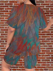 Women's Tie-Dye Print Casual Top And Slim Fit Shorts Set Two-Piece - 混合色 - 查看 4