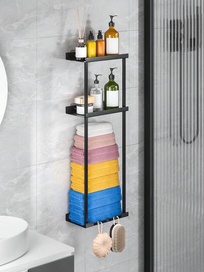 Modern Black Towel Rack - Sleek Iron Design,Space-Saving Wall-Mounted Storage For Bathroom, Perfect For Organizing Towels And Essentials, Towel Holder For Bathroom, Minimalist Bathroom Accessory, Durable Construction